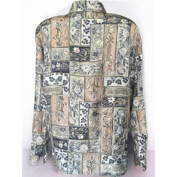 Vintage Silk Floral Blouse L Cottagecore Artsy Grandmacore Shirt Boho 90s Top - Picture 5 of 7